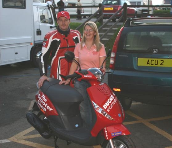 Philip Huntley, the DSC DesmoDue 583 class 2006 champion receiving his new scooter donated by The Scooter Shop