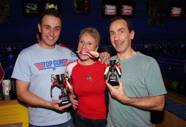 DSC Surrey region bowling event winners! L to R - Sharpy G, Florence and Slowlearner....placings omitted to prevent the blushes.